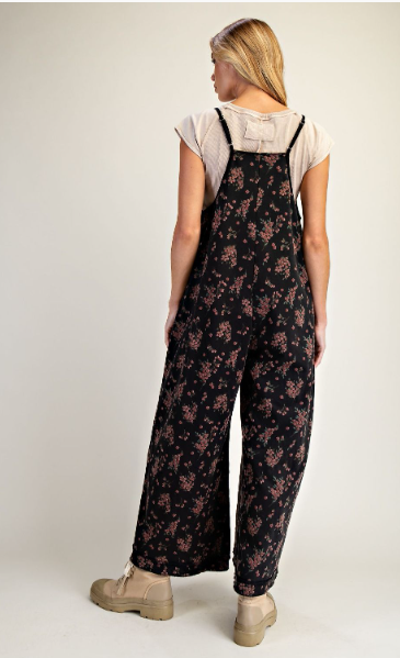 Floral Print Mineral Wash Jumpsuit