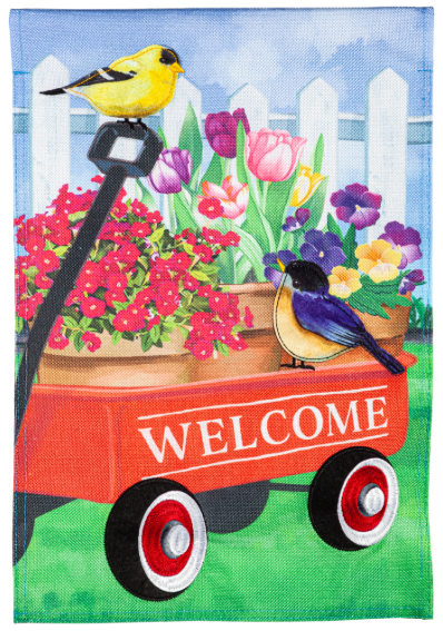 Flower Wagon Burlap Garden Flag