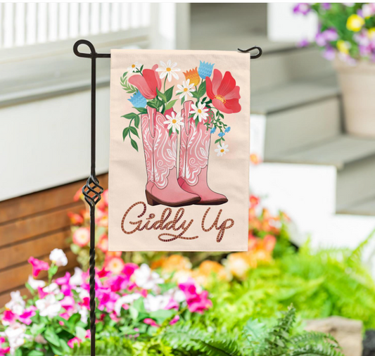 Giddy Up Burlap Flag
