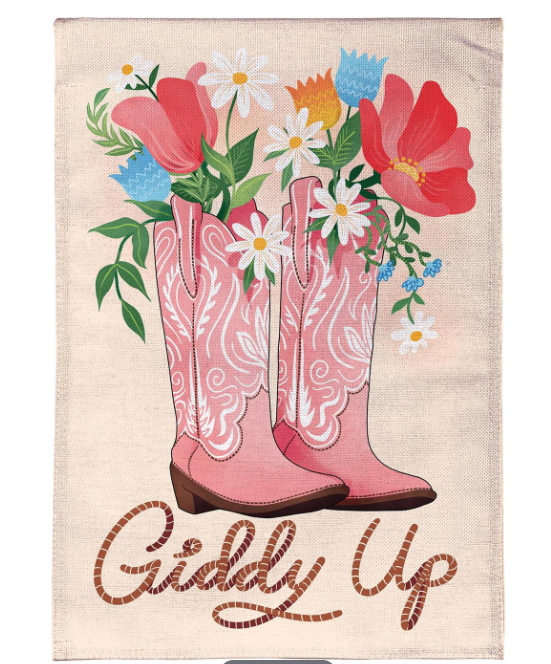 Giddy Up Burlap Flag