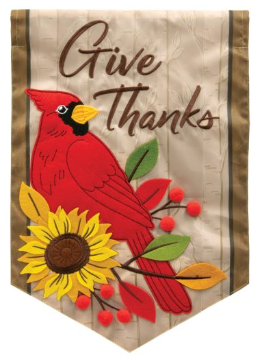 "Give Thanks Cardinal" Double Applique Garden Flag