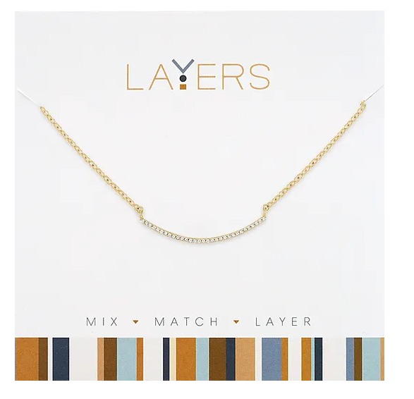 Gold CZ Curved Bar Layers Necklace Lay-139G