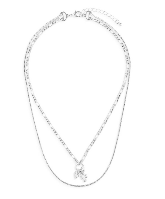 Heart + Cross Silver Charm Layered Necklace - 16in