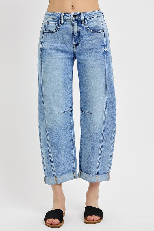 High Rise Boyfriend Cuffed Barrel Jeans