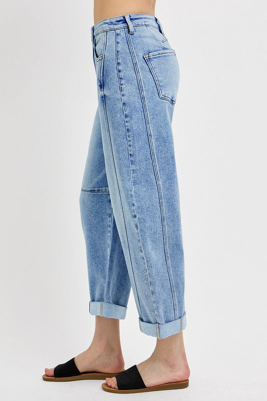 High Rise Boyfriend Cuffed Barrel Jeans