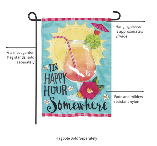 It's Happy Hour Somewhere Applique Garden Flag
