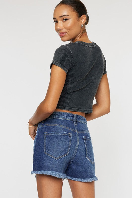 KAN KAN HIGH RISE NO STITCH FRAYED HEM SHORTS