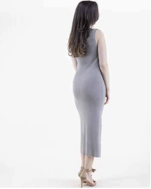 Neutral Sleeveless Dress Small Mesh Stitch Knit Dress