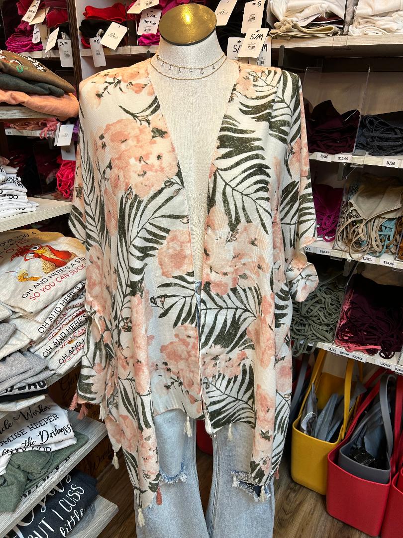 Pink Green Floral Kimono