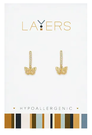 Gold Butterfly CZ Huggie Layers Earrings Lay-Ear94-G