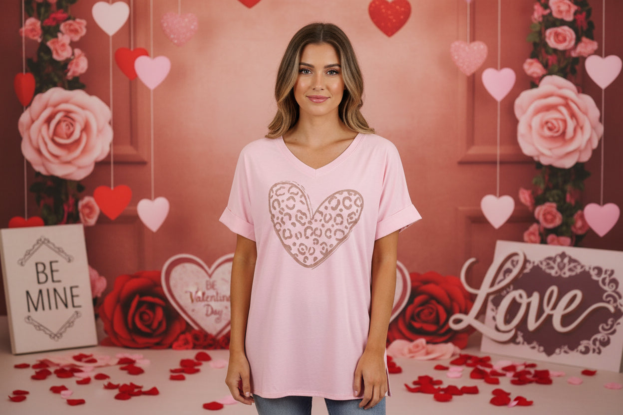 Rose Gold Leopard Heart T-Shirt