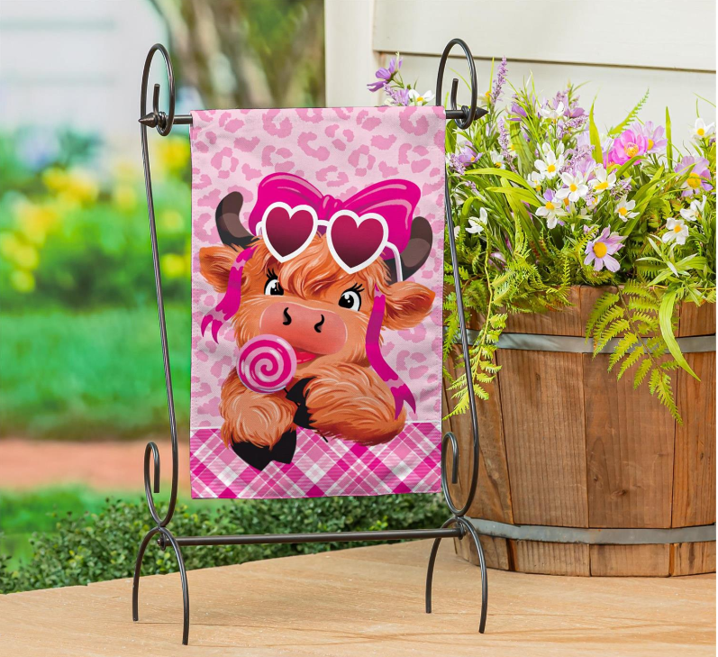 Lovely Laverne The Highland Cow Burlap Flag