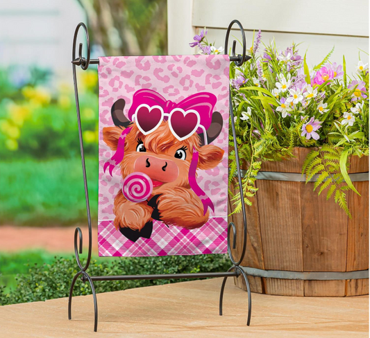 Lovely Laverne The Highland Cow Burlap Flag