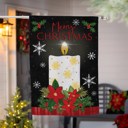 Merry Christmas Candle Burlap House Flag