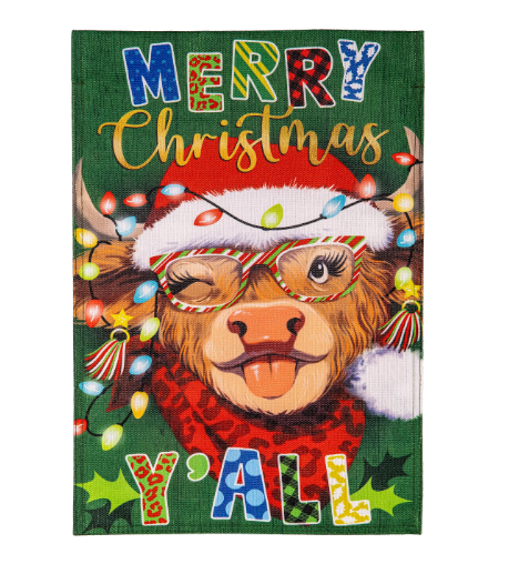 Merry Highland Ho Burlap House Flag