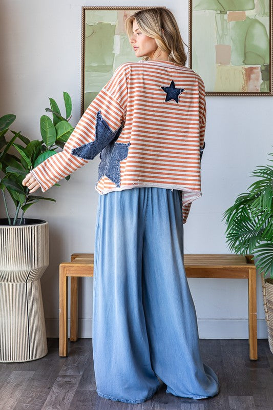 Oli And Hali Denim Star Patch Stripe Top