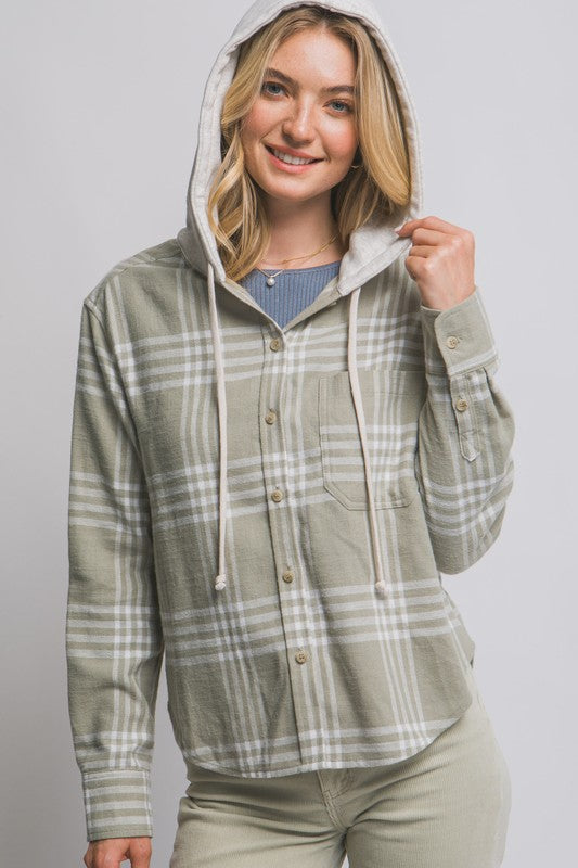Heather Hooded Flannel Shirt