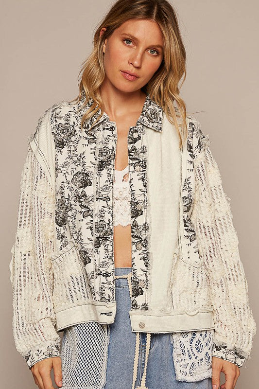 Oversize floral woven lace button down jacket