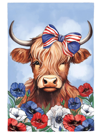 Patriotic Highland Cow Applique Flag