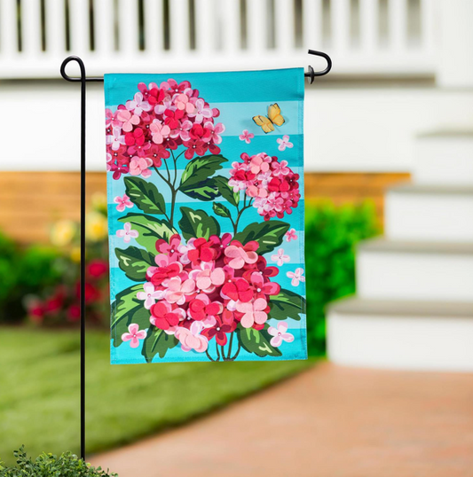 Pink Hydrangeas Applique Flag
