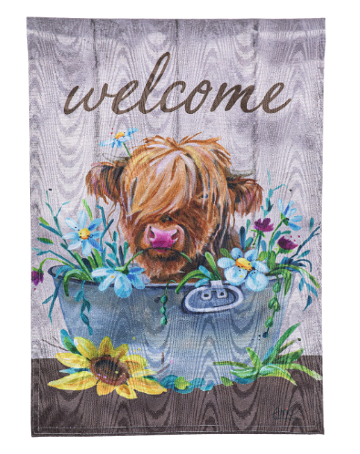 Relaxing Highland Cow Moire Garden Flag