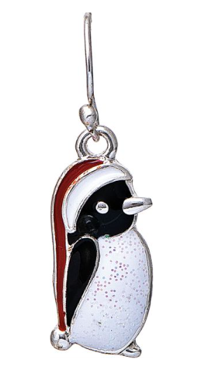Silver Glitter Penguin Holiday Earring