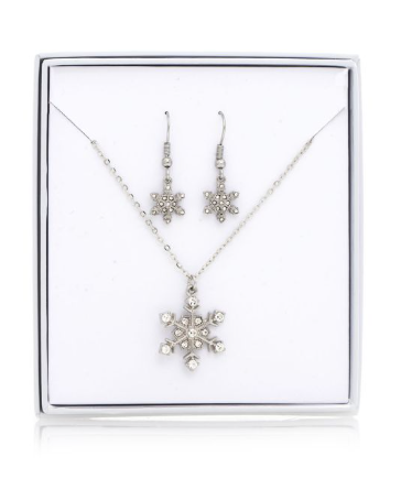Silver Boxed Snowflake Necklace Set