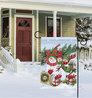 Sledding Snowmen Garden Flag