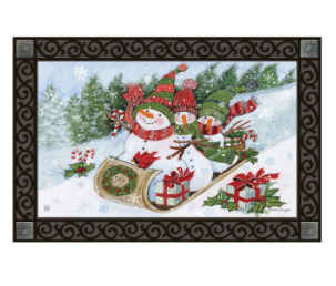 Sledding Snowmen MatMate Door Mat
