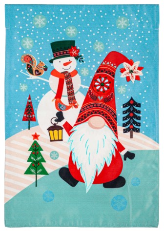 Gnome Snowman Applique Garden Flag