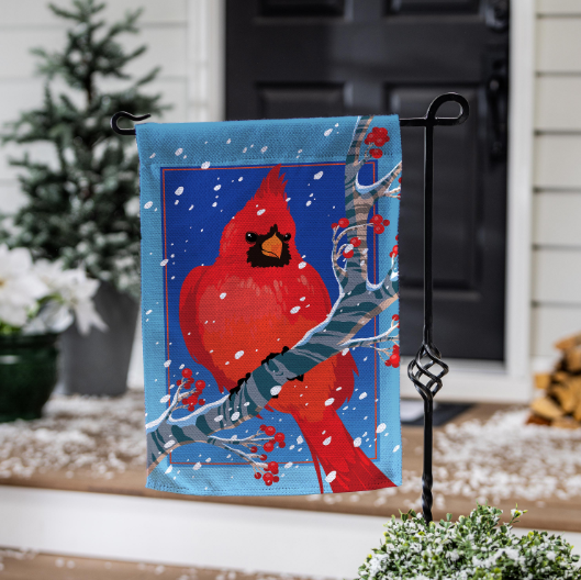 Snowy Cardinal Burlap House Flag