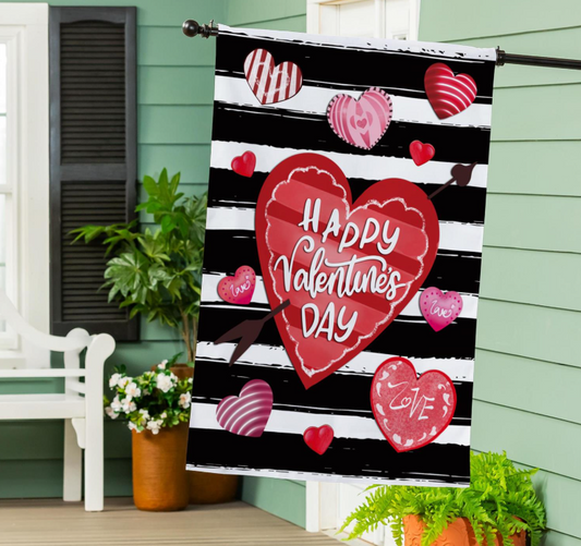 Striped Hearts Burlap Flag