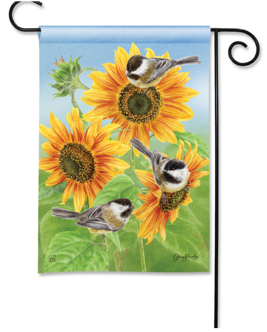 Sunflowers and Chickadees Garden Flag