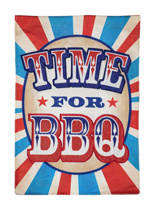 Time for BBQ Burlap Flag