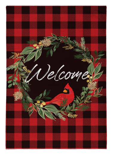 Welcoming Cardinal Wreath Burlap House Flag