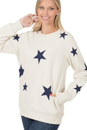 STAR PATTERN ROUND NECK SWEATSHIRT PLUS SIZES