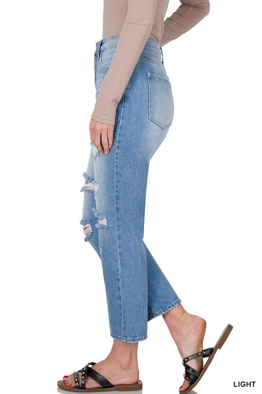 DISTRESSED MOM JEANS