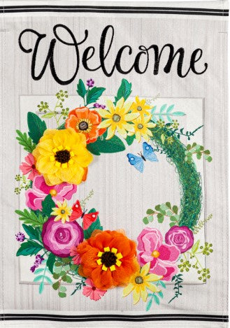 Floral Wreath Garden Linen Flag