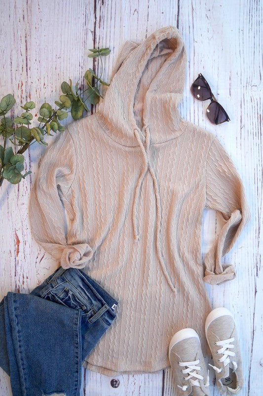 Oatmeal Woven Hoodie Top LS