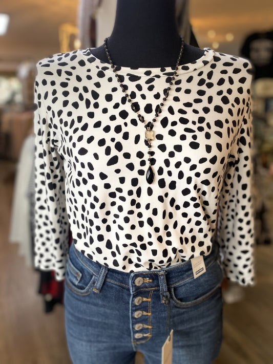 White, Black Dot Soft Long Sleeve Top M