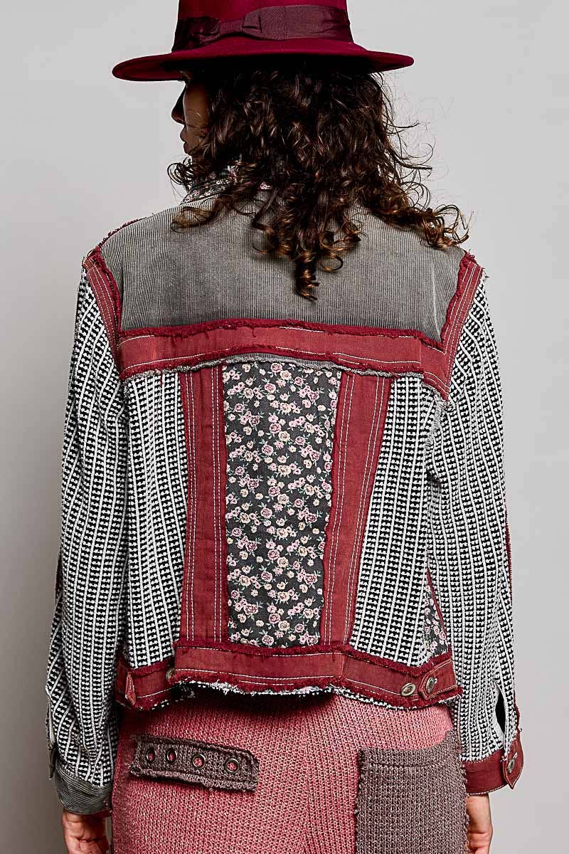 Pamela Vintage Patchwork Floral Geometric Neutral Cropped Jacket-Pol Clothing