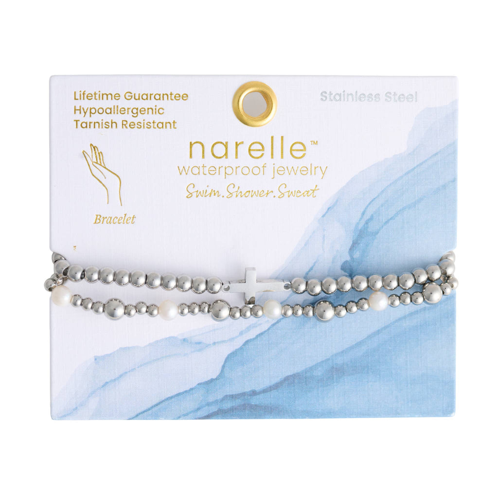 Howard's - Cross Bracelet Pearl Station Bead Waterproof Narelle Duo Set