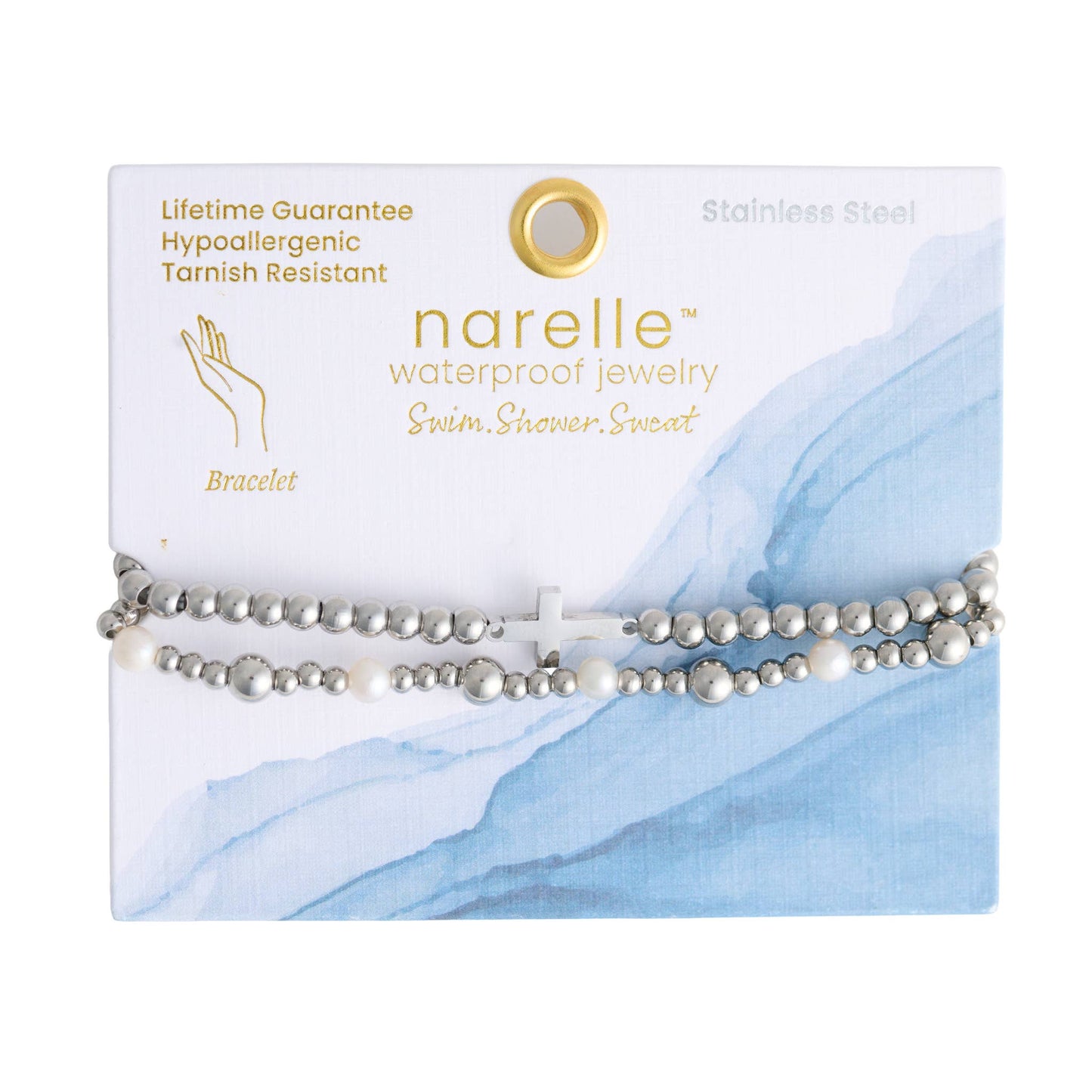 Howard's - Cross Bracelet Pearl Station Bead Waterproof Narelle Duo Set