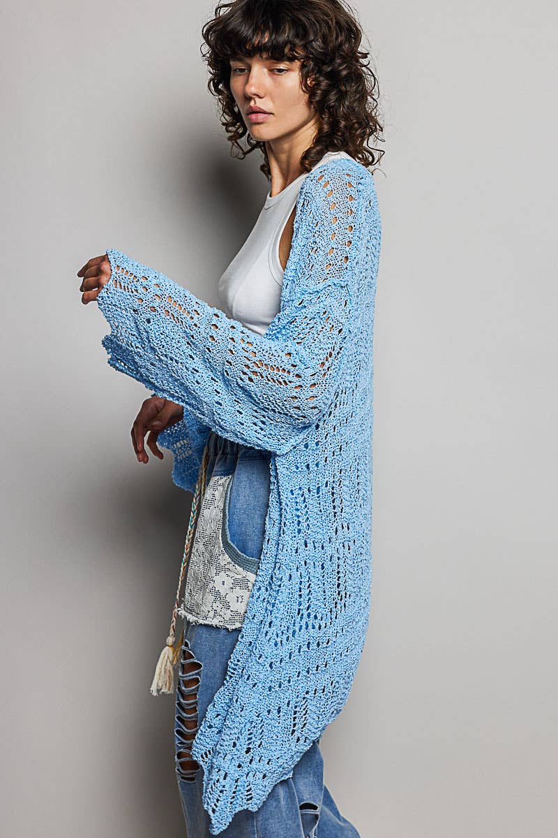 Pol Clothing - Weave Pattern Solid Thin Acrylic Sweater Open Cardigan SALE