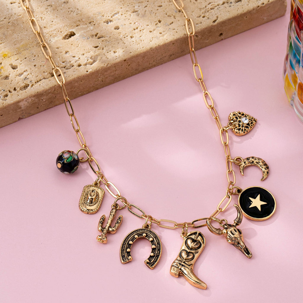 Western Charm Necklace - Boot cross heart