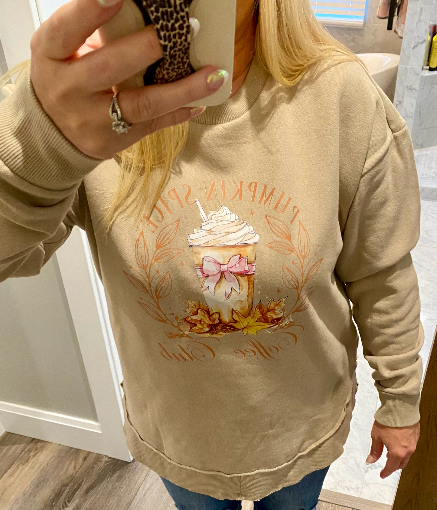 Pumpkin Spice Coffee Club Round Neck Tan Sweatshirts