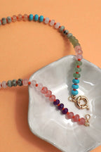 NATURAL STONE CHARM  SPRING CLASP BEADED NECKLACE