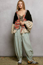 Pol Clothing - Double Gauze Floral Roomy Fit Open Cardigan with V-Back