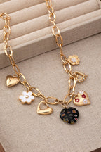 CHARM NECKLACE-HEARTS FLOWER  RHINESTONE