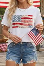 4th of july Faux Patchwork Printed US Flag Casual Tee